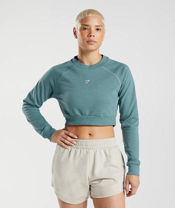 Correr Con Capucha Gymshark Entrenamiento Cropped Sueter Mujer Azules | CO 2608VRW